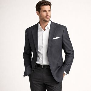 Canali Stripe Blazer 100% Pure Wool Navy Blue Made In Italy